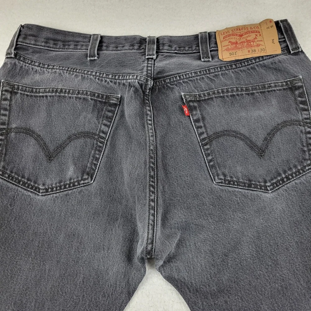 Levis 501XX Straight Leg‎ Jeans Mens 38 x 30 Black Cotton Denim Pants Faded